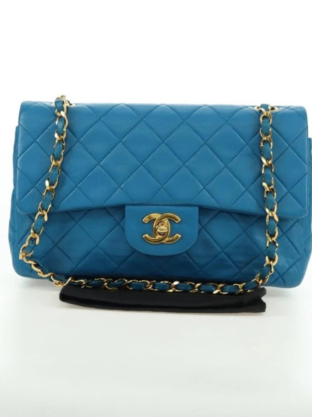 CHANEL Matelasse23 Chain Shoulder Bag Lamb Skin Blue Gold CC Auth 178769V